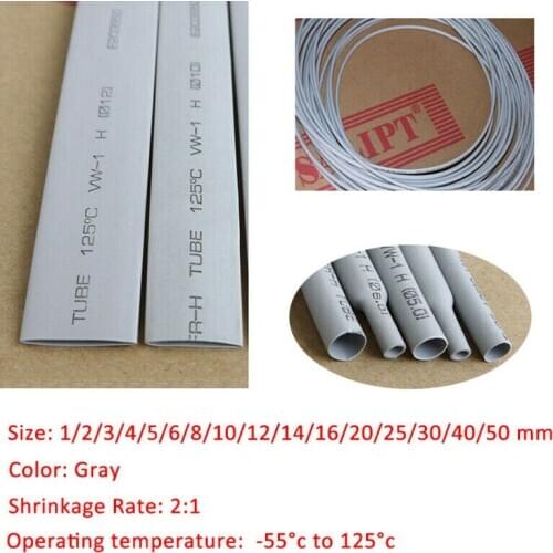 1/5/10/20/50 Meters 2:1 Grey φ1mm - φ50mm Heat Shrink Tube Environmental Protection Insulation Sleeving