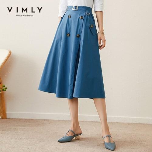 Vimly 2021 Spring Skirt For Women Fashion High Waist Double Breasted with Sashes Solid Skirts Female Elegant Faldas F6012
