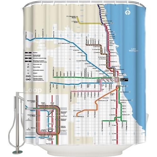 Map Of Chicago Railway Layout Shower Curtain Waterproof Curtains Polyester Bath Curtain Bathroom Decor 12 Hooks
