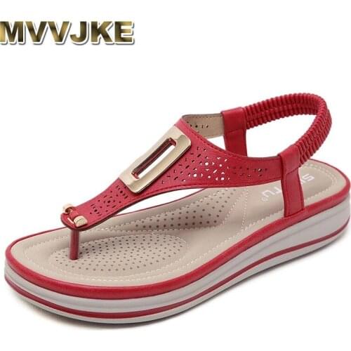 MVVJKE Womens Sandals Ladies Clip Toe Wedges Thong Shoes 2021 Fashion Embroidery Platform Buckle Casual Female Beach Shoes