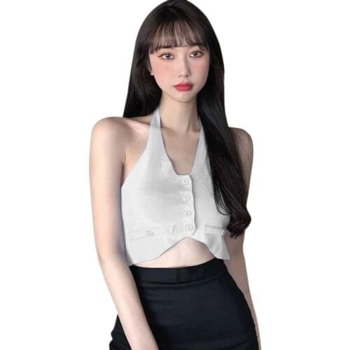 Womens Summer Knitted Tank Tops With Open Navel And Bottom Summer Vest Camis