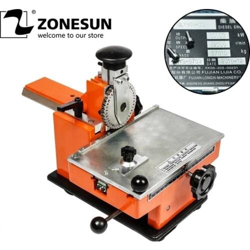 ZONESUN Embossing Machine 6 Size Gear Metal Sheet Embosser Manual Steel Aluminum Alloy Name Plate Stamping Label Engrave Machine