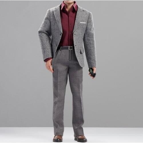 1/6 Gray Suit Set Pants Clothes Shirt Tie Belt and Shoes For 12 Inch Action Figures Casual and Formal Wearing