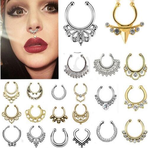 1 Piece Fashion Fake Nose Ring Goth Punk Lip Ear Nose Clip On Fake Septum Piercing Nose Ring Hoop Lip Hoop Rings