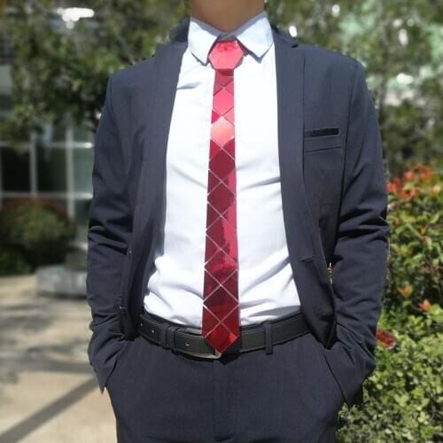 10 Styles Ruby Red Diamond Plaid Slim Fashion Necktie Wedding Accessory Wine Red Mirror Ties Summer Day Accessory Stage Play