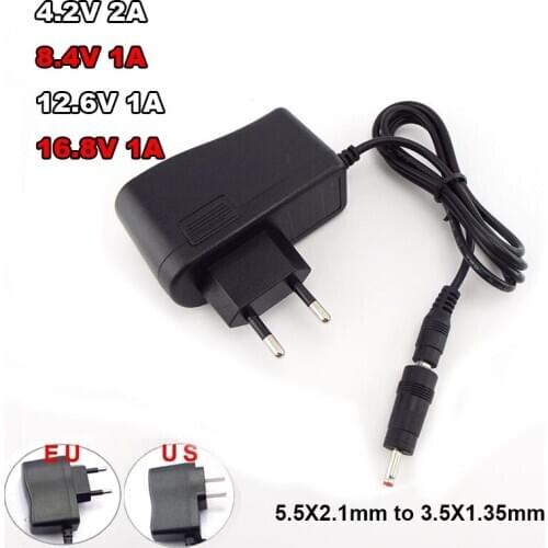 AC 100-240V DC 8.4V 12.6V 16.8V 1A 4.2V 2A Power Supply DC Plug 5.5*2.5mm 3.5*1.35mm Adapter 18650 Lithium Battery Charger