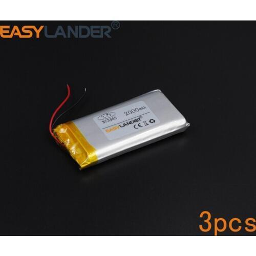 3pcs/Lot 3.7V 2000mAh Rechargeable li Polymer Li-ion Battery For bluetooth headset GPS PSP PDA MP3 MP4 Mp5 Android Phone 853465