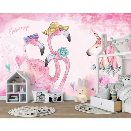 Beibehang Custom childrens room wall 3d wallpaper pink flamingo unicorn Living Room Bedroom Background 3D Wallpaper tapeten