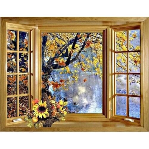 5D Diamond Painting window outside tree lake scenery Diy Full Square Round Drill Diamond Embroidery Cross Stitch Arts Crafts