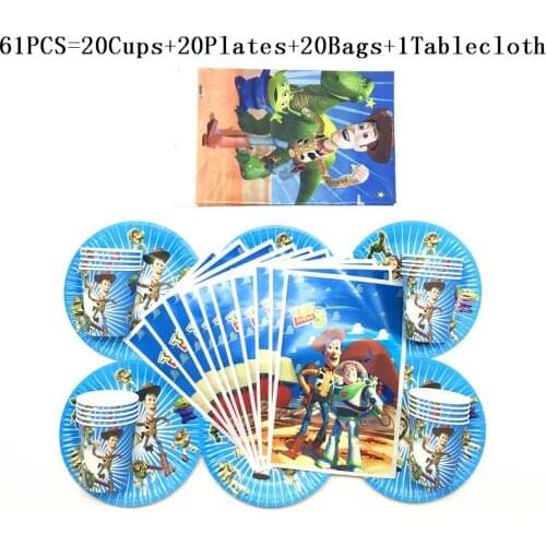 61Pcs Disney Toy Story Theme Kids Birthday Party Decorations Cups Plate Tablecloth Festival Gift Bags Toy Story Tableware Supply