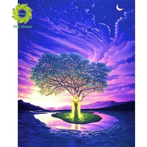 Old Street Home Diamond Painting Life Tree Full Square Diamond Embroidery Reflection Pictures Of Rhinestones Mosaic Home Decor