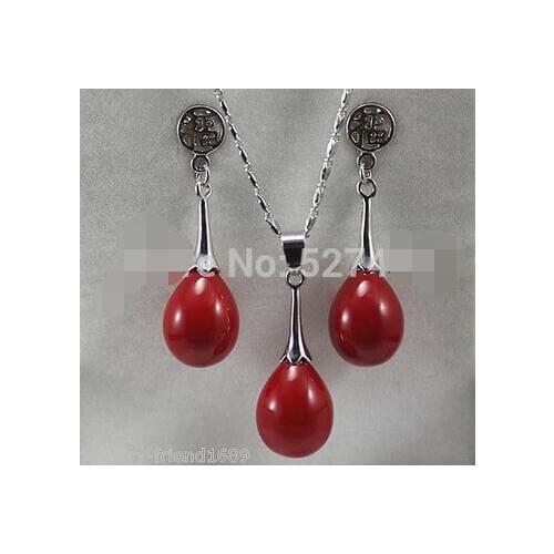 Free Shipping Wholesale hot sale >>New Jewelry wedding Set Womens Red Coral stone Necklace Earring