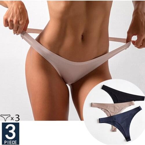 3Pcs/set Seamless Ice Silk Women G-string Panties Thongs for Female Low Rise Sexy Cotton Solid Underwear Lingerie Plus M-XXXL