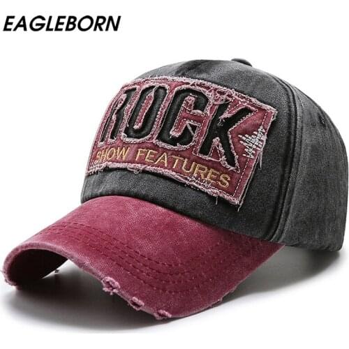 2021 New Washed Letters Spring Autumn Baseball Cap Men Women Letter Rock Embroidery Fashion Hole Hat Cowboy Baseball Hat Sun Hat