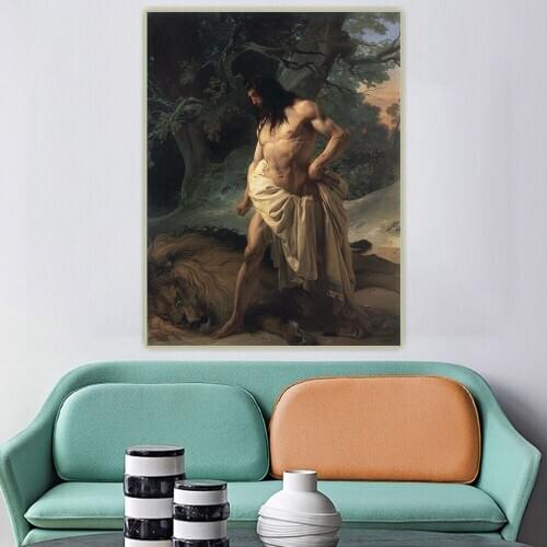 Citon Francesco Hayez《Samson Slays the Lion》Canvas Oil Painting Artwork Poster Picture Background Wall Decor Home Decoration