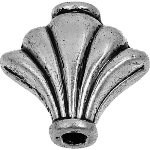 DoreenBeads Zinc Based Alloy silver color Spacer Beads Fan-shaped DIY 9mm( 3/8") x 10mm( 3/8"), Hole: Approx 1.5mm, 50 PCs