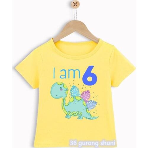 T-shirt for boys funny dinosaur animal birthday graphics 1 to 6 years old birthday gift costume for children yellow tshirt tops