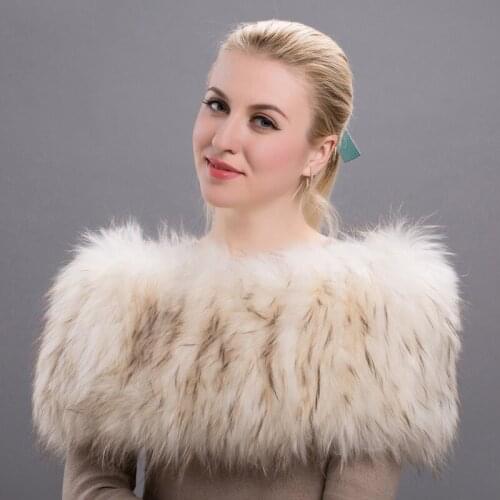 JKP Womens Raccoon Fur Shawl Winter Warm Fur Shawl Female Party Daily Warm Natural Raccoon Fur Elegant Ladies Fur Scarf TJ-01