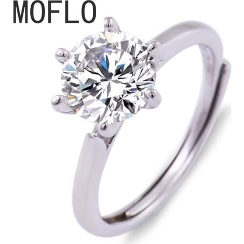 MOFLO Silver Moissanite Ring 1ct 6.5mm Round Cut 925 Silver Classic 6 Prongs Solitaire Rings for Woman Bithday Anniversary