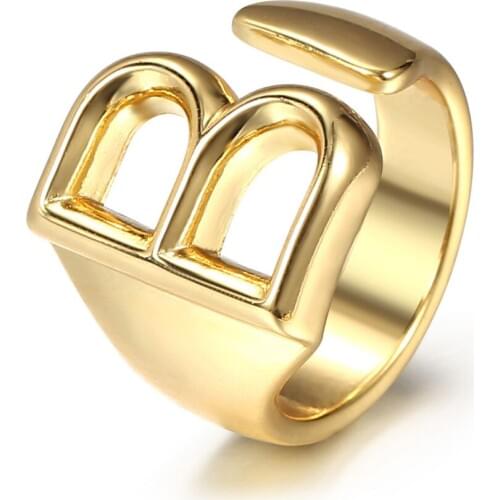 Gold Color Initial A-Z Letter Ring for Women Girls Capital Signet Open Ring Personalize Wedding Engagement Party Jewelry HGR68
