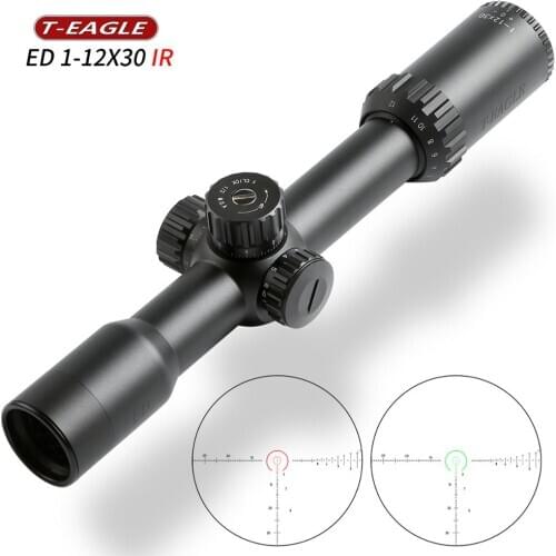 Compact Riflescope ED 1-12X30IR Red Green Illuminated Reticle Airsoft Scope Turret Lock Reset Quick Aiming Tactical Optics Sight