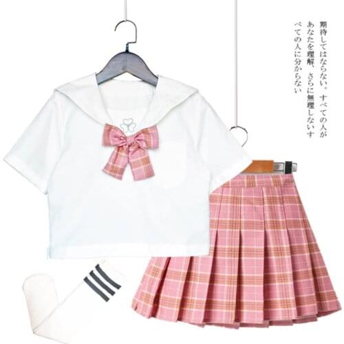 Summer Girls' College Style Suit Plaid Skirt JK Sailor Suit Childrens Uniform Spanish Easter Eid Sets Dress For Girls A160