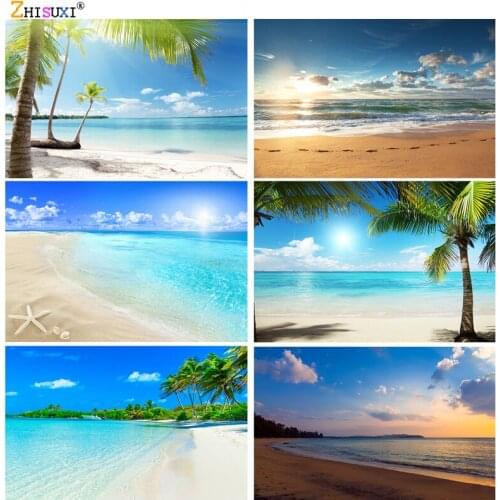 Summer Tropical Sea Beach Palms Tree Photography Background Natural Scenic Photo Backdrops Photo Studio Props 2133 HHB-02