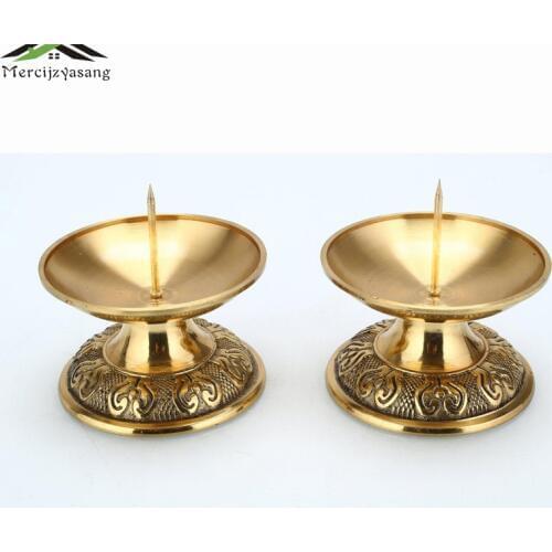 2PCS/LOT Metal Votive Candlestick Lotus Retro Candle Holders for Daily Pray Buddha Candelabra Butter Lamp Holder Buddhist GZT025