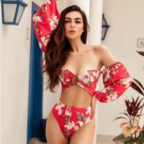 Micendy Bandeau Swimsuit Women Sexy Long Sleeve High Waist Bathing Suit Beach Strapless Swimwear Hollow One Piece Suits Bodysuit