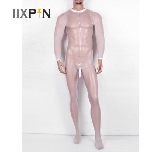 Men Sissy Sheer Mesh Open Penis Sheath Body Stockings One-piece See Through Full Body Ultra-Thin Transparent Pantyhose Lingerie
