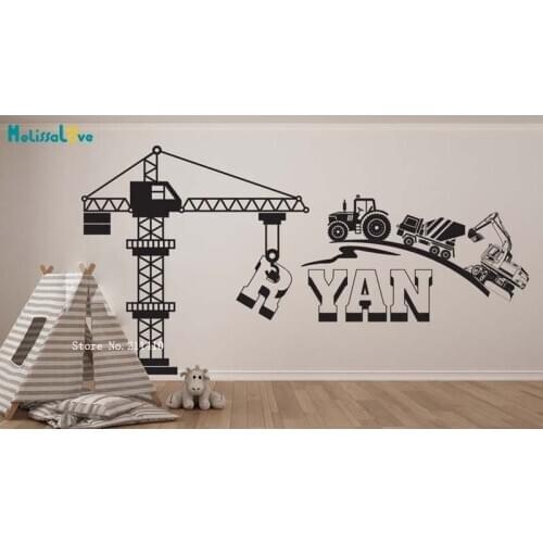 Constuction Truck Wall Stickers Kids Room Decor Custom Nursery Art Decal Personalized Bedroom Murals Removable YT5219