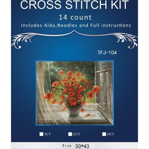 New Embroidery Counted Cross Stitch Kits Needlework - Crafts 14 ct DMC Color DIY Arts Handmade Decor red flowers