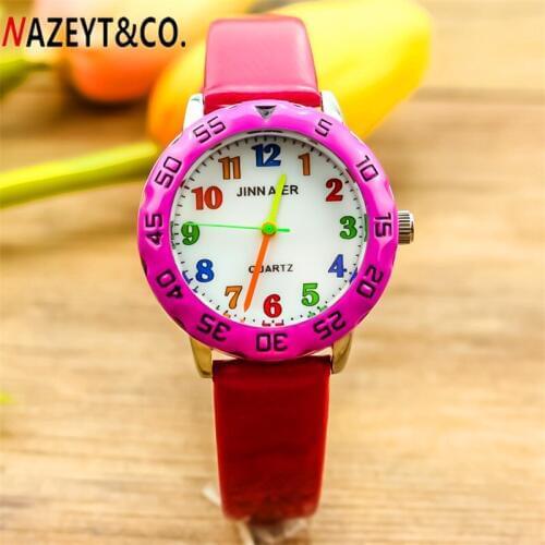 2018 new fashion 3D cartoon children watch Nazeyt brand color number boys and girls lift waterpoof PU leather strap gift watch