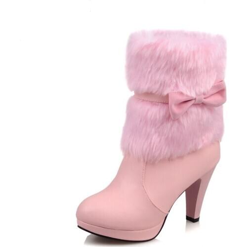 2020 New Women Ankle Boots Fashion Butterfly Knot Round Toe Women Short Boots Comfortable Thick Heel Ladies Winter Shoes 41 42