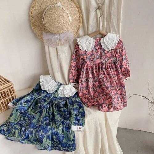 New 2021 Spring Kids Clothes Floral Printed Baby Girls Princess Dress Korean Style Smooth Satin Children Dress