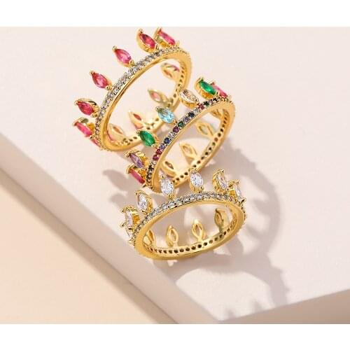 European Crystal Rainbow Rings 2021 Trendy Smile Zirconia Finger Rings Band Wholesale Jewelry Accessories for Women Wedding Bow