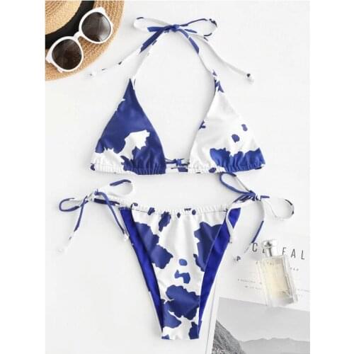 New style ladies swimsuit tie-dye printing split swimsuit sexy triangle cup tie bikini set 2 piece sets womens