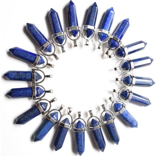 Wholesale 24pcs/lot 2020 trendy natural lapis lazuli bullet shape point Chakra charms pendant for jewelry making free shipping