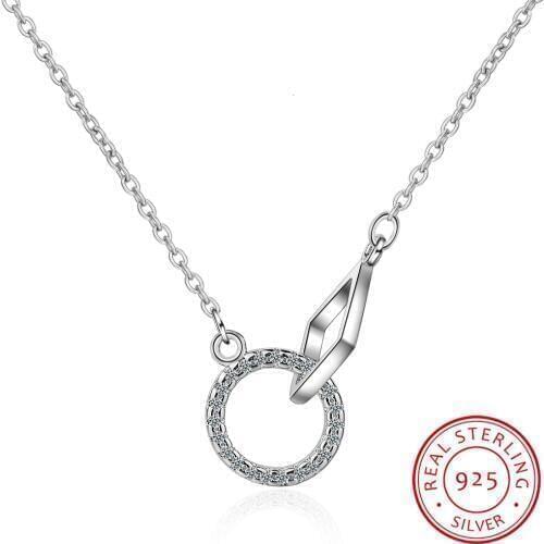 Square And Circle Interlock Clavicle Short Necklace 925 Sterling Silver Zirconia Necklace For Women Collares Erkek Kolye