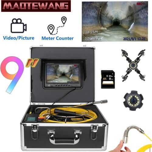 9 inch DVR Recording Sewer Pipe Inspection Camera with Meter Counter Drain Sewer Pipeline Industrial Endoscope System