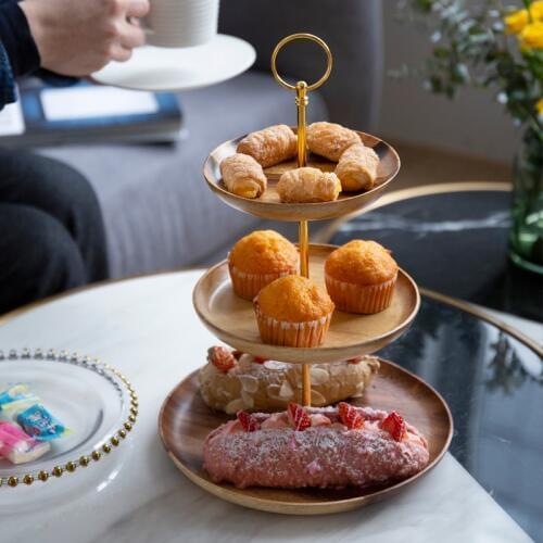 Nordic Wooden Three Tiers Fruit Plate Multi-layer Snacks Cakes Nuts Candy Serving Tray Party Restaurant Bar Supply Home Decor