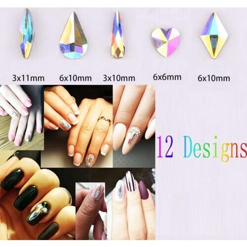 20Pcs Nail Art Rhinestones Holo Flat Shaped Heart Teardrop Rectangle Colorful Stones Glass For 3D Nails Decoration 13 Colors