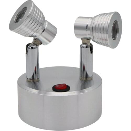 Led double head battery switch spot lamp ,2W 6W portable showcase lamp, jewelry night market AA battery rotatable cabinet lamp