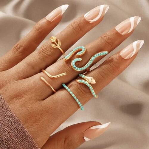 Tocona 8pcs/sets Luxury Crystal Stone Snake Ring Sets for Women Men Pretty Roseflowers Opening Ring Jewelry Anillo 19670