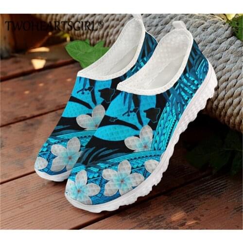 Blue Polynesian Tribal Pattern Flat Shoes for Womens Breathable Sneaker Summer Casual Slip On Mesh Shoes Footwear Mujer