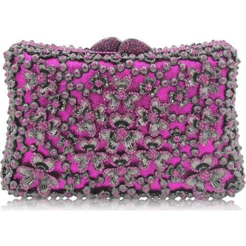 Crystal Clutch Evening Bag for Women Metal Floral Crystal Clutch Evening Purse Bag Rhinestone Wedding Party Clutch Evening Bags