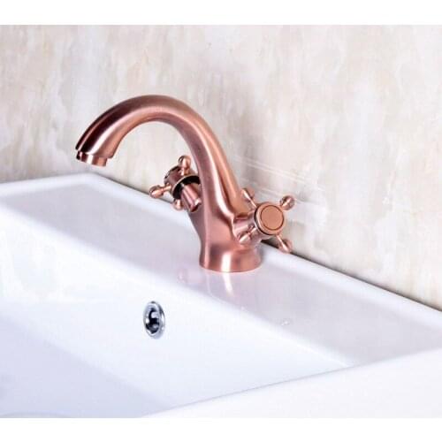 Vintage Retro Antique Red Copper Double Cross Handle Single Hole Bathroom Vessel Sink Faucet Mixer Cold/Hot Water Tap anf252