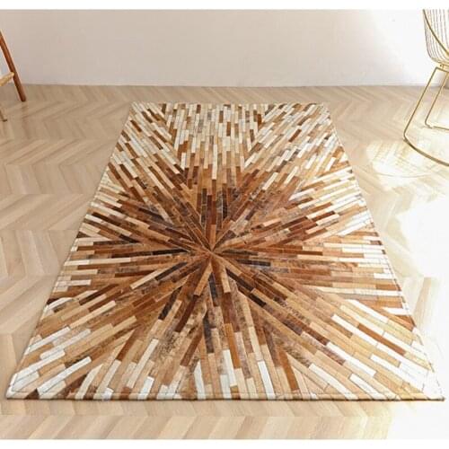 High-quality Nordic Patchwork Natural Cowhide Rug, Gradient White Beige Stitching Cow Fur Leather Carpet Living Room Rugs