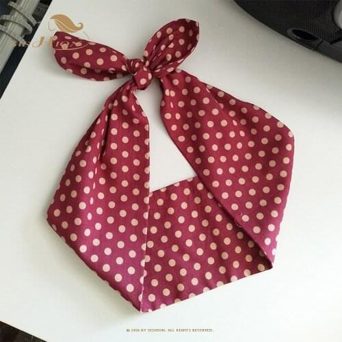 SISHION Korean Style Rabbit Ears Knotted Wire Hair Bands Metal Wire Scarf Women Headband Girls Polka Dot Hair Accessories VD1897