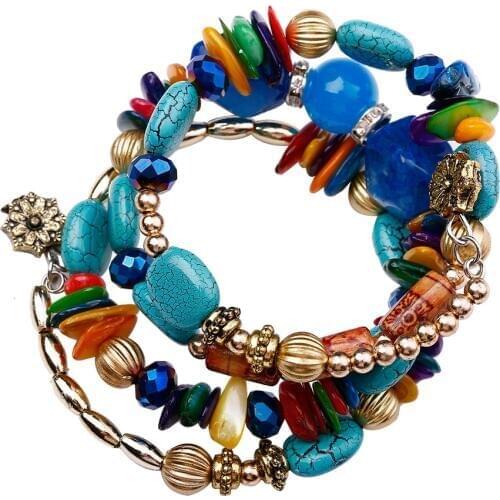 New Woman Beach Jewelry 2017 Bohemian Shell Natural Stone Bracelet Multilayer Beads Strand bracelets & bangles Pulseras Mujer